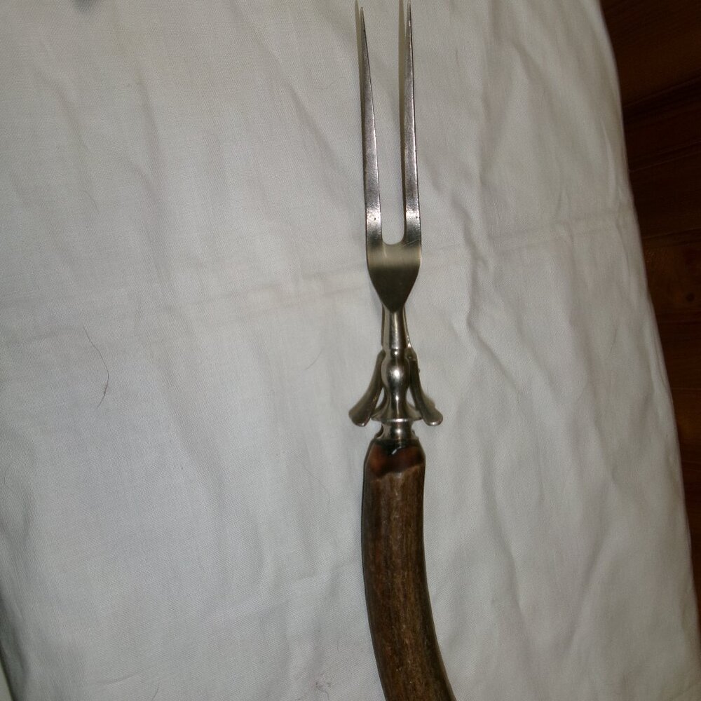 11 in Antique antler handle Meat Fork prong for pan rest